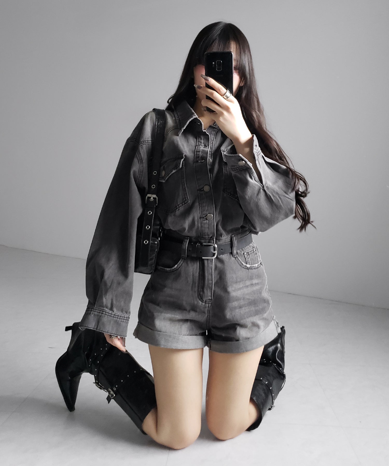 ヴィンテージデニムハイウエストミニオールインワン ／ vintage denim high waist mini allinone