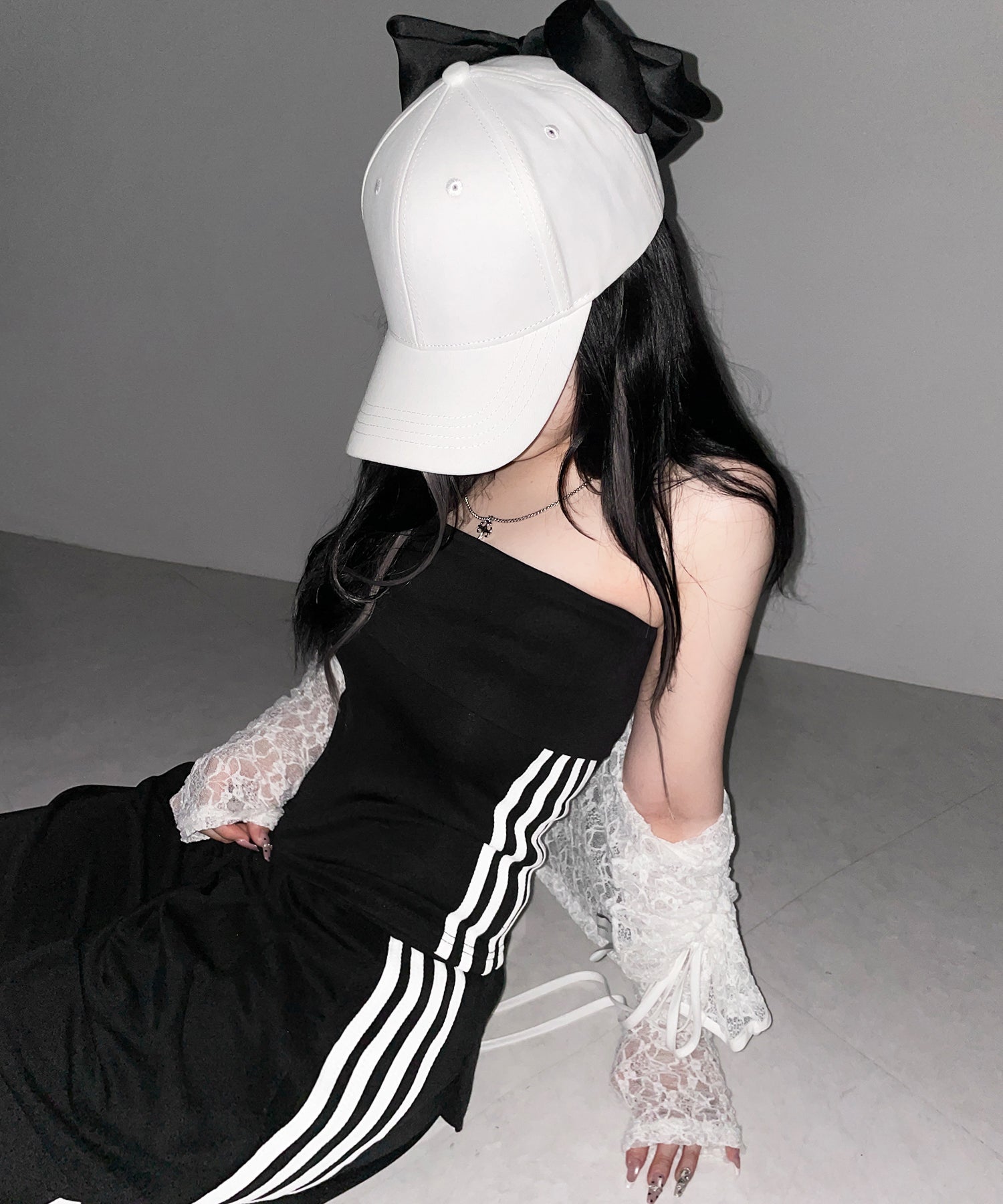 【 セットアップ 】サイドラインベアトップ＋タックワイドカットソーパンツ SETUP ／ ( SETUP ) sideline bare top + tack wide cutsew pants