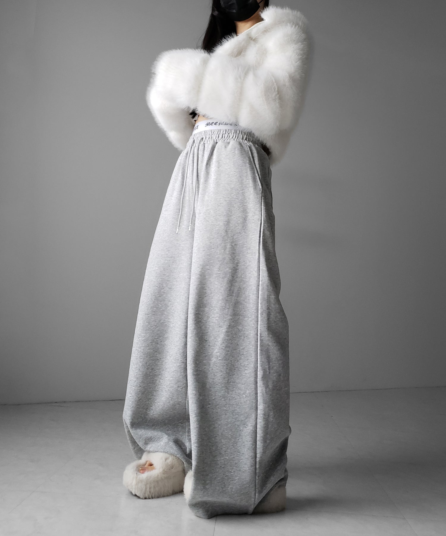 ウエストグランジロゴスウェットワイドパンツ ／ waist grunge logo sweat wide pants