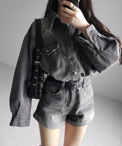 ヴィンテージデニムハイウエストミニオールインワン ／ vintage denim high waist mini allinone