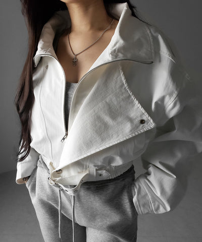 レタリングバックロゴスタンドカラーショートブルゾン ／ lettering back logo stand collar short blouson