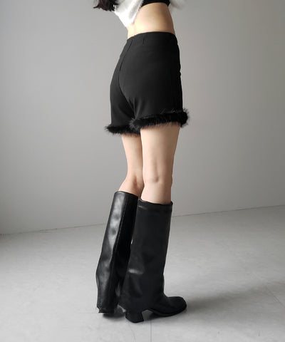 【 ４size 】ヘムフェザーバイカーショートパンツ ／ hem feather biker short pants