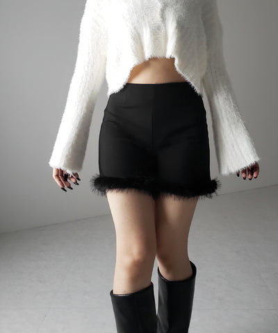 【 ４size 】ヘムフェザーバイカーショートパンツ ／ hem feather biker short pants