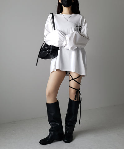 【 セルフカット調節可能 】クロスストラップリボンバイカーレギンスパンツ ／ cross strap ribbon biker leggings pants