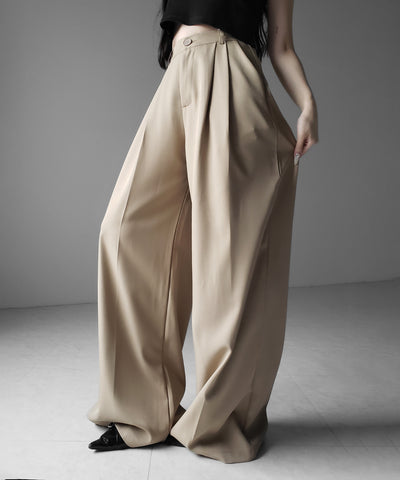 【 上下セットアップ 】ウエストマークショートトレンチコート ＋ タックワイドスラックスパンツ SETUP ／ Waist-mark short trench coat + tuck wide slacks pants