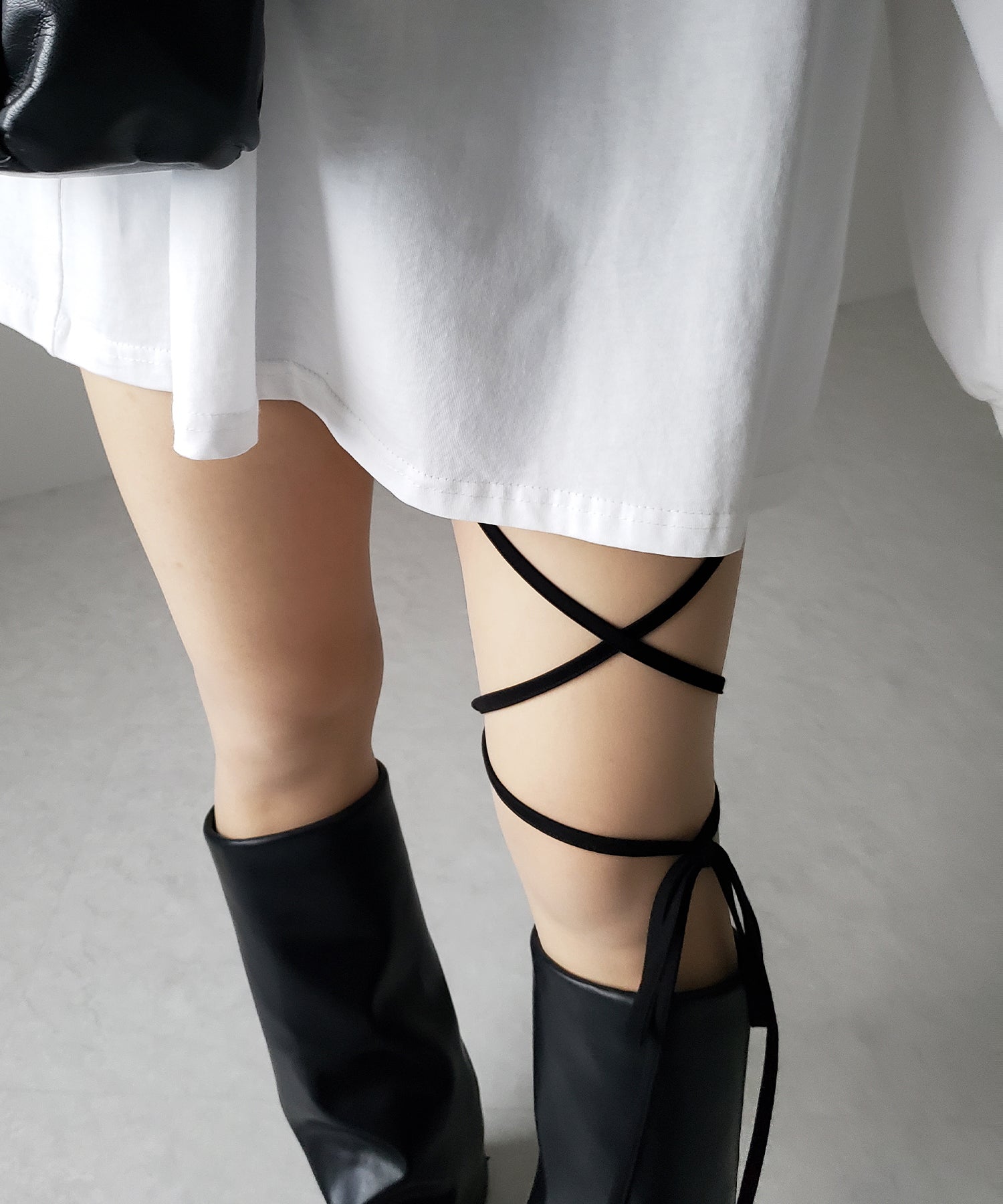 【 セルフカット調節可能 】クロスストラップリボンバイカーレギンスパンツ ／ cross strap ribbon biker leggings pants