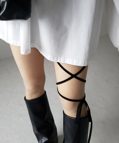 【 セルフカット調節可能 】クロスストラップリボンバイカーレギンスパンツ ／ cross strap ribbon biker leggings pants