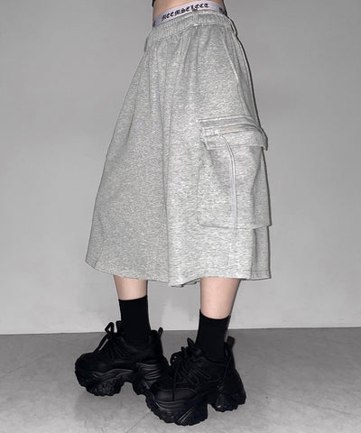 タックワイドカーゴスウェットハーフパンツ / tuck wide cargo sweat half pants