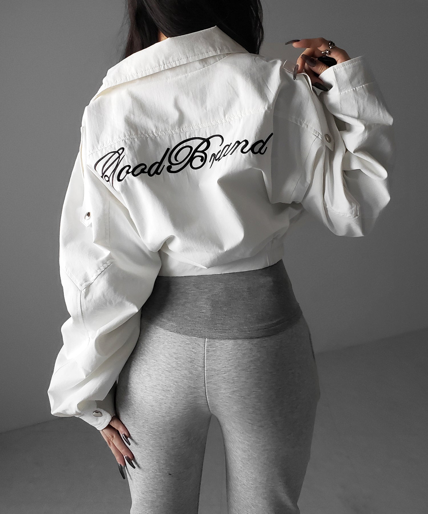 レタリングバックロゴスタンドカラーショートブルゾン ／ lettering back logo stand collar short blouson
