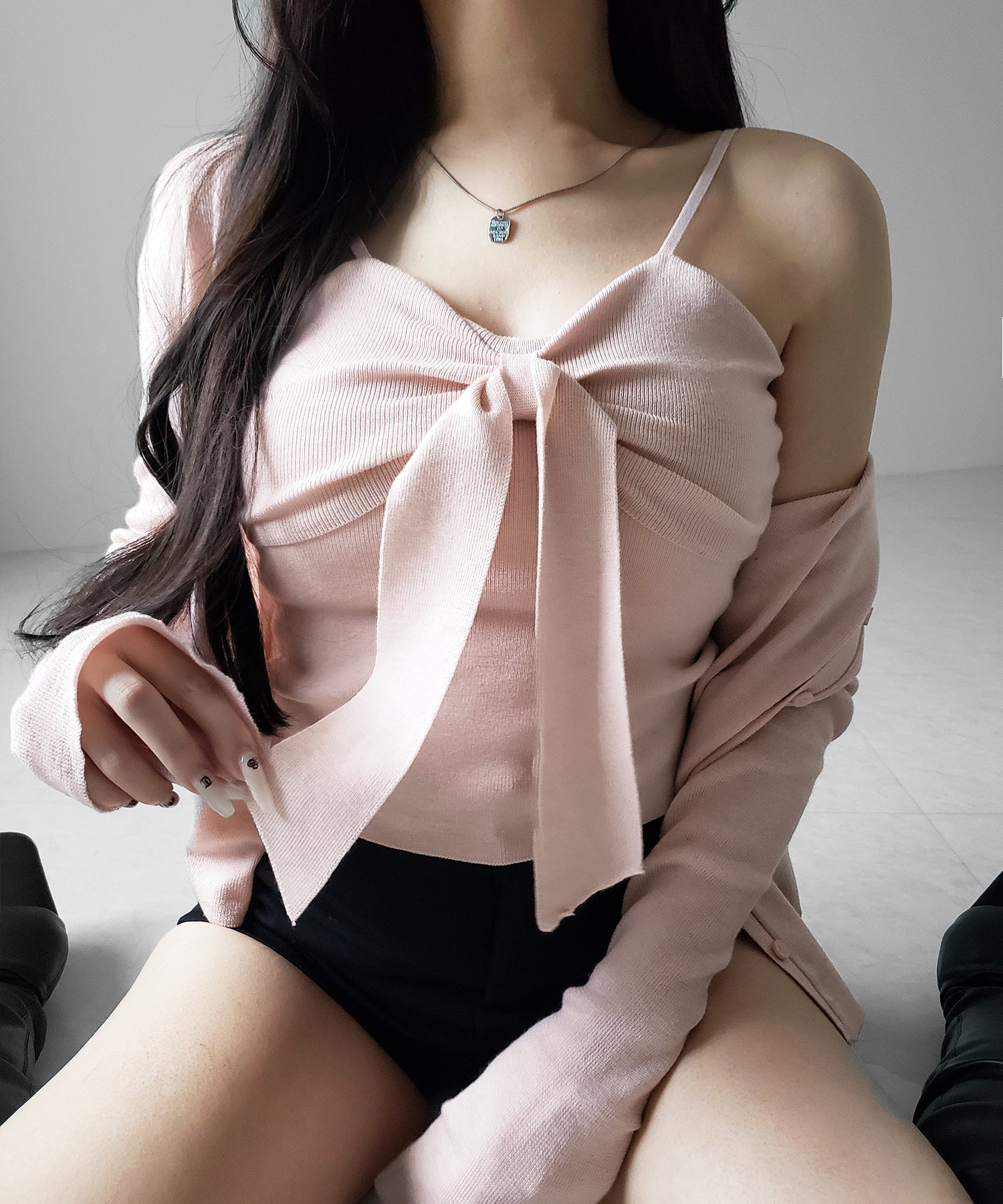 【 ２点セット 】リボンニットキャミソール ＋ カーディガンセット ／ribbon knit camisole + cardigan SET
