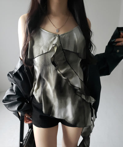 タイダイサテンアシンメトリーフリルキャミソールビスチェ ／ tiedye satin asymmetry frill camisole bustier