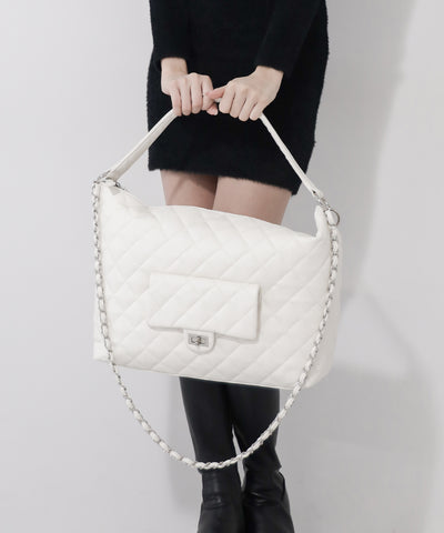 【 ショルダーストラップ付き２WAY 】キルティングスクエアトートショルダーバッグ / quilted square tote shoulder bag