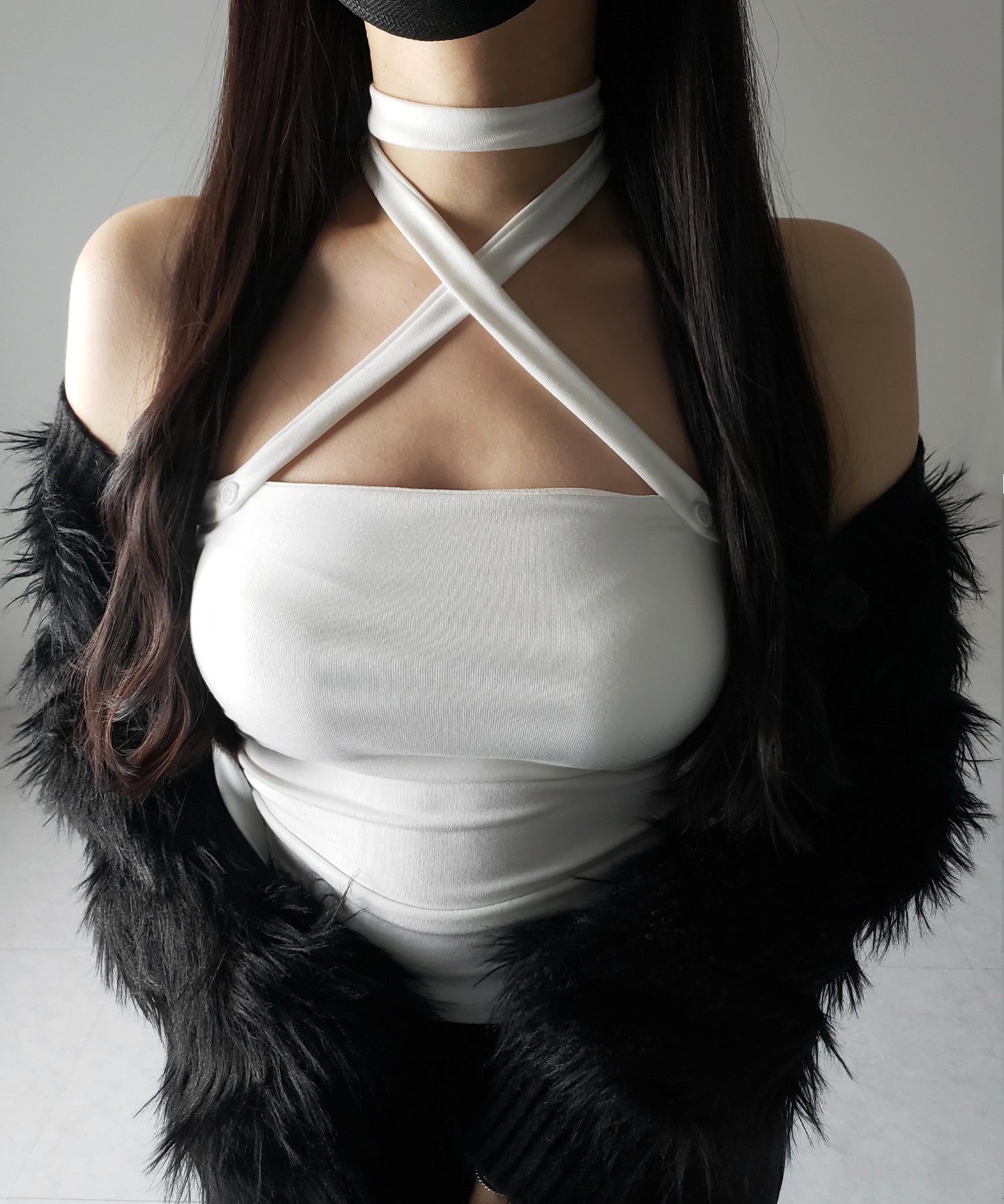 【 ３color ／ カップ付 】ロングチョーカークロスネックキャミソール ／ long choker cross neck camisole