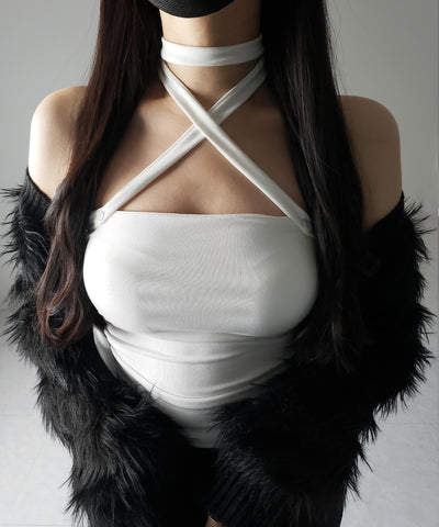 【 ３color ／ カップ付 】ロングチョーカークロスネックキャミソール ／ long choker cross neck camisole