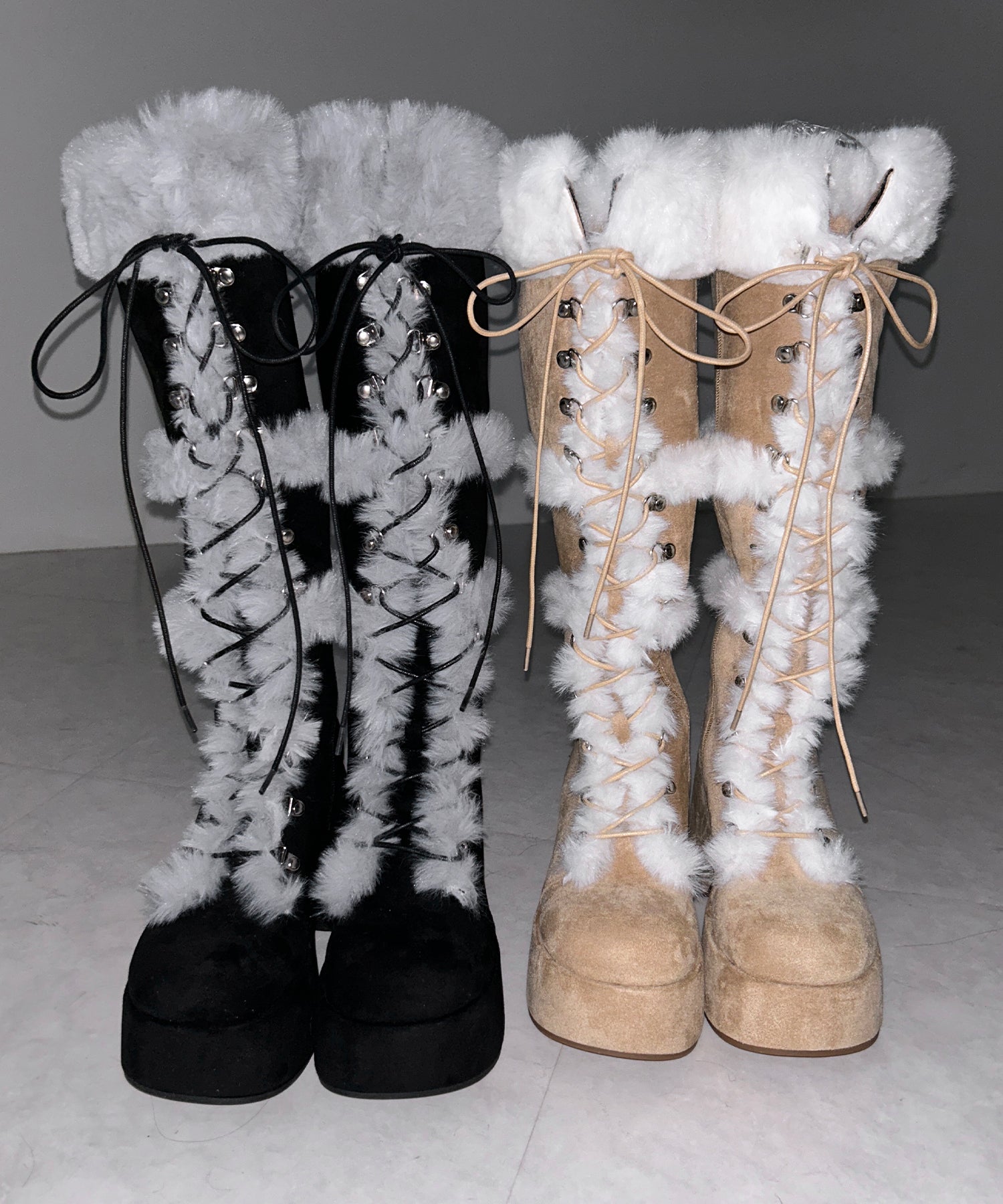 厚底レースアップムートンロングブーツ ／ platform laceup mouton long boots