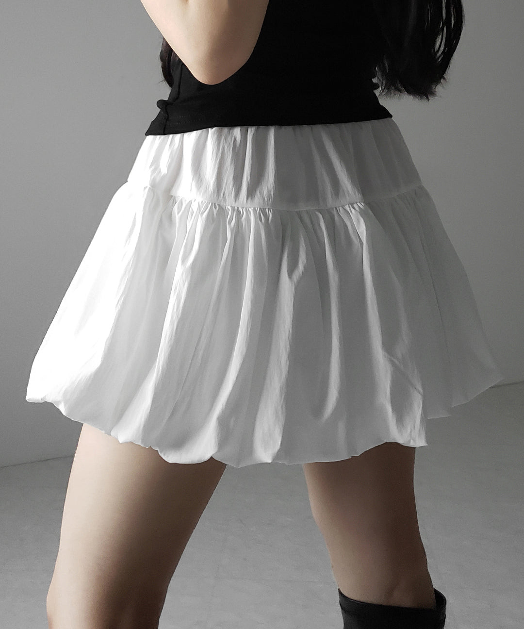 【 ２color ／インパン裏地付き 】ティアードコットンバルーンミニスカート ／ tiered cotton balloon mini skirt
