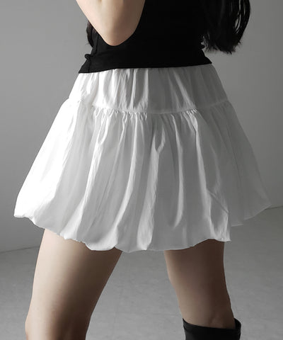 【 ２color ／インパン裏地付き 】ティアードコットンバルーンミニスカート ／ tiered cotton balloon mini skirt
