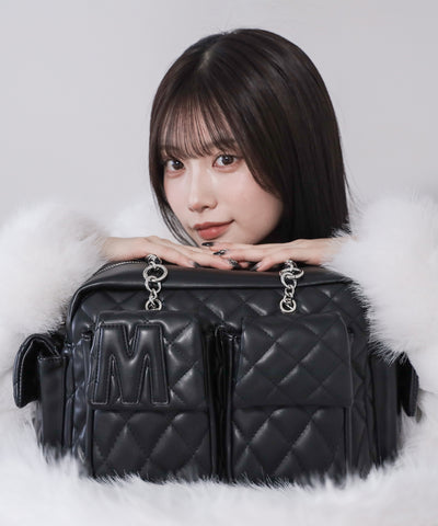 【 ２WAY 】Ｍロゴフェイクレザーキルティングチェーンショルダーバッグ ／ M logo fake leather quilting chain shoulder bag