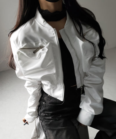 【 ２color 】アウトポケットジップアップショートブルゾン ／ out pocket zip up short blouson