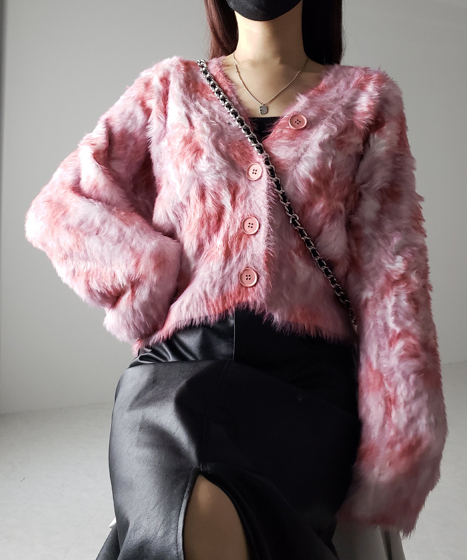 【 ２color 】レオパードマーブルシャギーニットカーディガン ／ reopard marble knit shaggy cardigan
