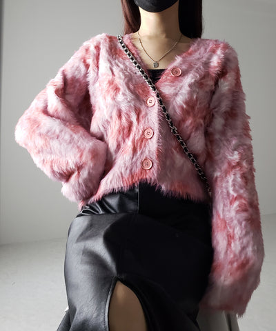 【 ２color 】レオパードマーブルシャギーニットカーディガン ／ reopard marble knit shaggy cardigan