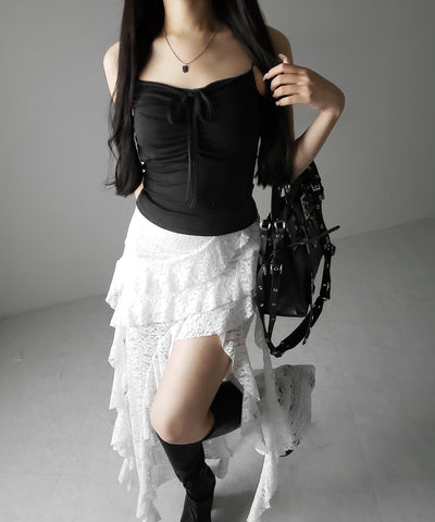 【 ２WAY 】クロスストラップリボンギャザースリムキャミソール ／ cross strap ribbon gather slim camisole