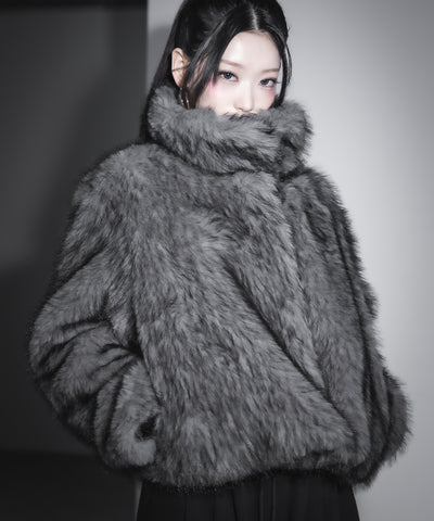 スタンドカラーミックスファーショートコート ／ stand-collar mix fur short coat