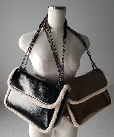 2color 】ボアムートンフェイクレザーチェーンショルダーバッグ  