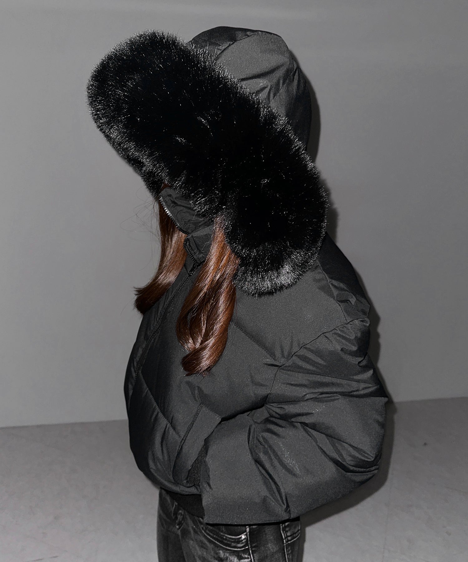 【 フード取り外し可能２ＷＡＹ 】フェイクファーフードショートダウンジャケット ／ 2WAY fake fur hoodie short down jacket