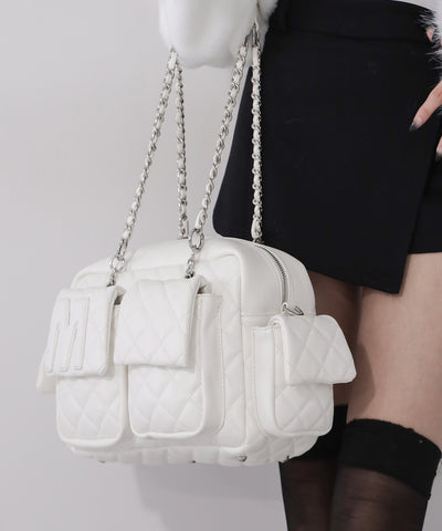 【 ２WAY 】Ｍロゴフェイクレザーキルティングチェーンショルダーバッグ ／ M logo fake leather quilting chain shoulder bag