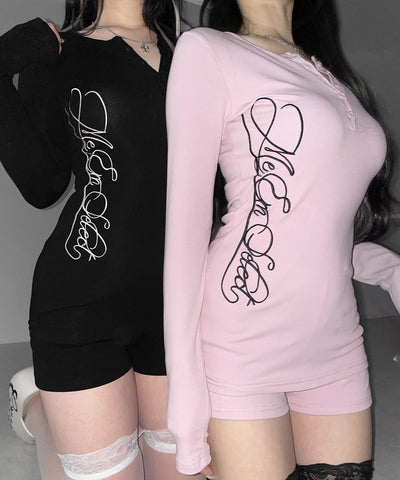 【 セットアップ 】レタリングロゴヘンリーネックトップス＆ショートパンツ SETUP ／ lettering logo henlyneck tops ＆ short pants
