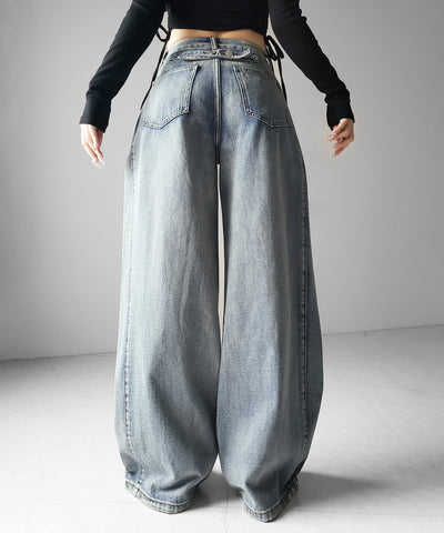 ヴィンテージライクウォッシュカーブワイドデニム ／ vintage like wash curve wide denim