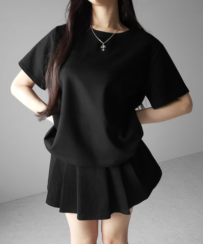 【 セットアップ 】オーバーサイズ半袖Ｔシャツ＋プリーツミニスカート SET ／( SETUP ) oversize shortsleeve Tee + pleated mini skirt SET