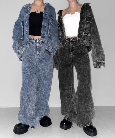【 セットアップ着用可能 】ヴィンテージケミカルブリーチストレートワイドデニム ／ vintage chemical bleach straight wide denim
