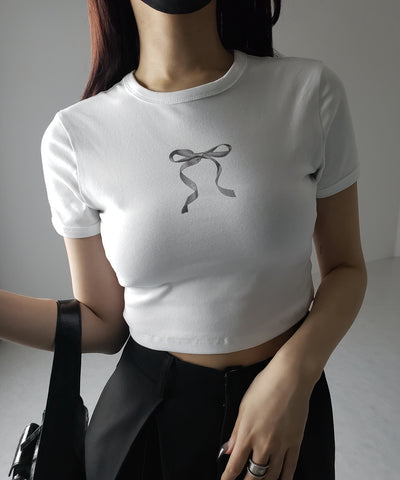 【 ４color 】ミニリボンショートちびＴシャツ ／mini ribbon short chibi Tee