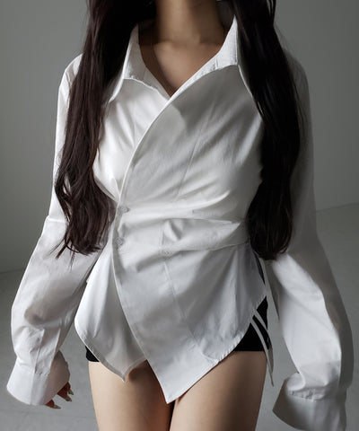 タックレイヤードアシンメトリーミディシャツ ／ tuck layered asymmetry midi shirts