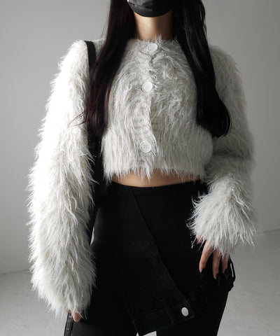 【 ２color 】ラメシャギーショートニットカーディガン ／ rame shaggy short knit cardigan