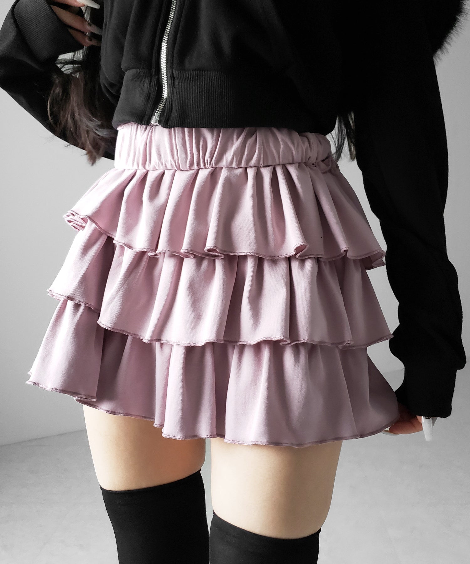 【 新色ピンク追加！４color 】３段フリルカットソーミニスカパン ／ 3 frill cutsew mini skirt pants