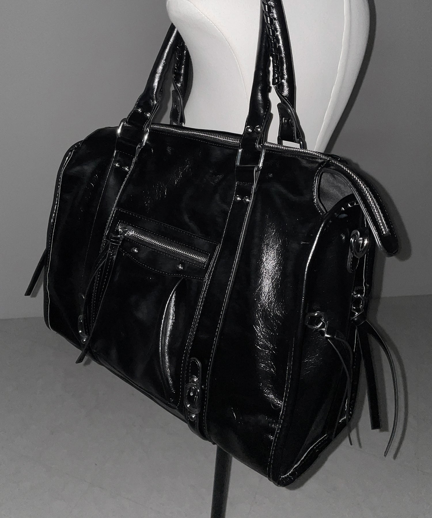 Vintage Black オールレザー 本革 ブラックレザー ボストンバッグ A4