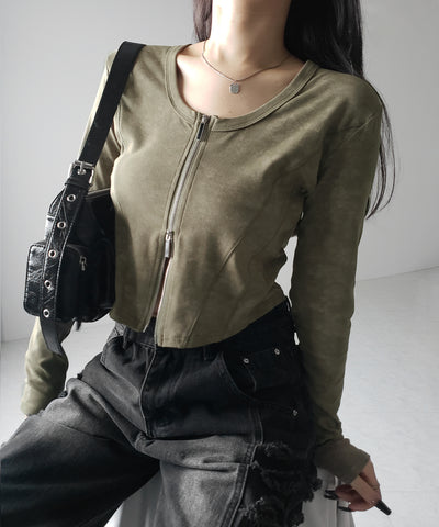 【 ２color 】ダブルジップヴィンテージカットソーカーディガン ／ double zip vintage cut sew cardigan