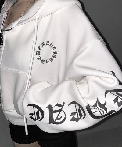 グランジロゴダブルジップショートパーカー ／ grunge logo double zip short hoodie