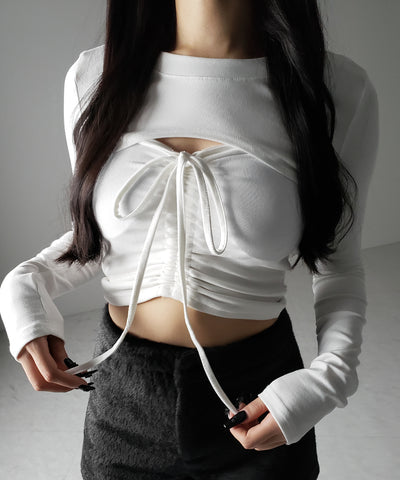 【 ２点セット 】フロントリボンベアトップス ＆ ショートレイヤードトップス SET ／ front ribbon bare tops & short layered tops SET