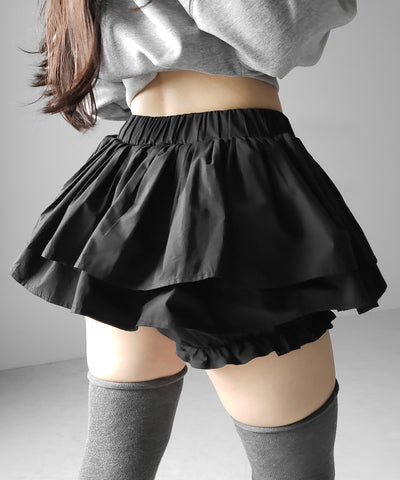 【 インパン裏地付 】ボリュームフレアコットンミニスカート ／ volume flare cotton mini skirt