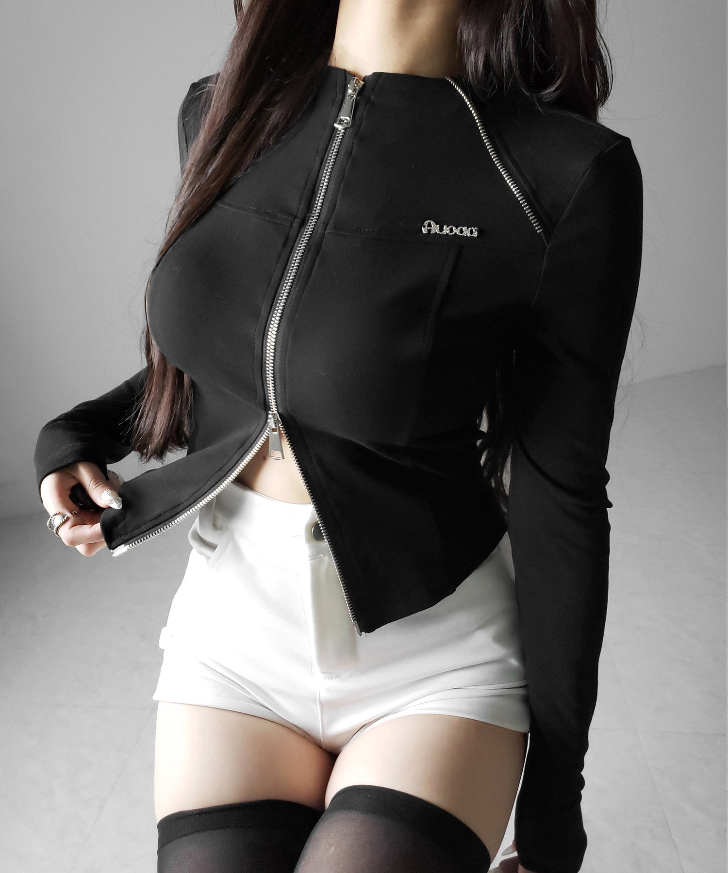 ダブルジップバイカースリムトップス ／ double zip biker slim tops