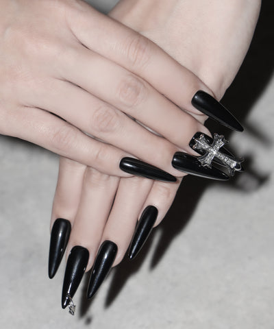 ビジュークロスピアシングロングネイルチップ ／ bijou cross piercing long nail tips