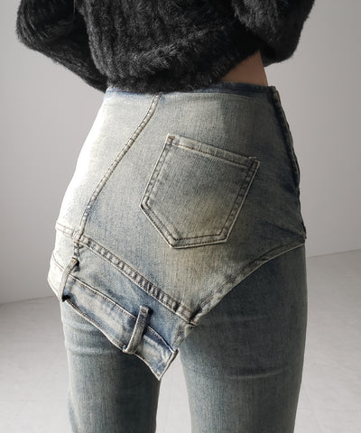 【 ２color ／ 4size 】レイヤードウエストヴィンテージフレアデニム ／layered waist vintage flare denim