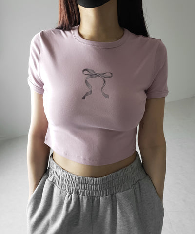 【 ４color 】ミニリボンショートちびＴシャツ ／mini ribbon short chibi Tee