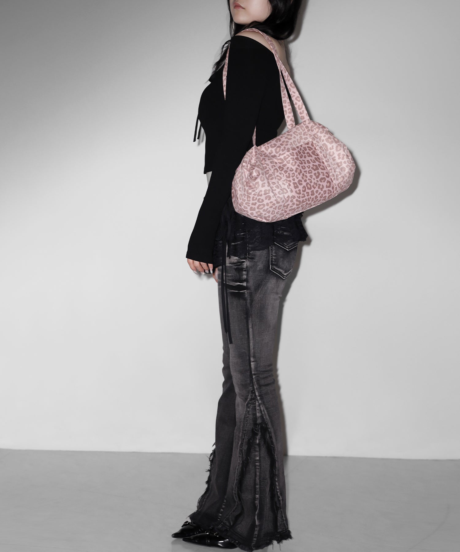 ヴィンテージライクピンクレオパードミニボストンショルダーバッグ　／ vintage like pink leopard mini boston shoulder bag