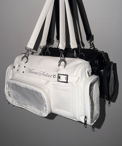 クリアポケット付きレタリング刺繍ショルダーバッグ ／ clear pocket lettering embroidery shoulder bag