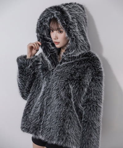 フェイクファーフーディミドルコート ／ fake fur hoodie middle coat